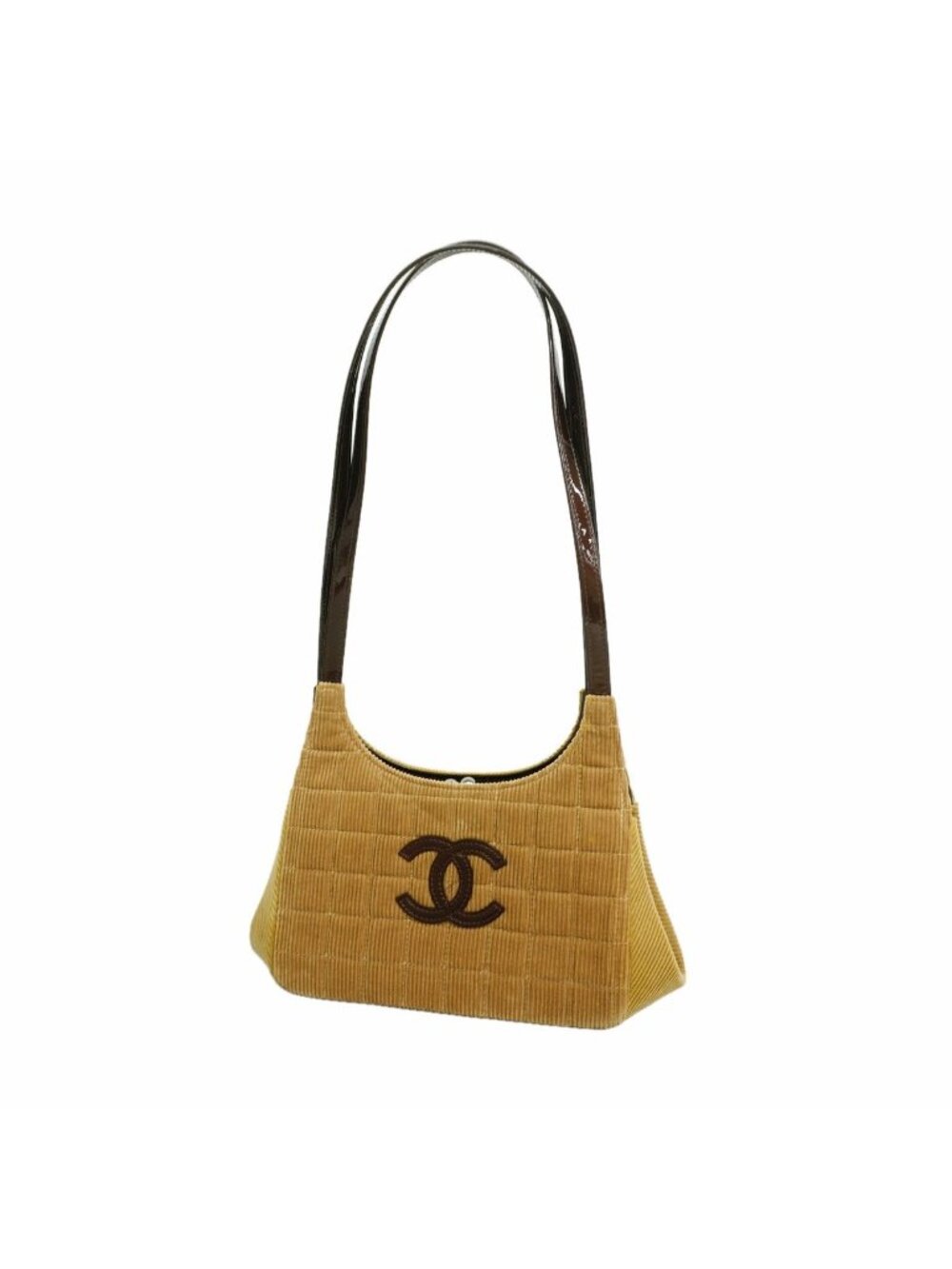 Chanel Shoulder Bag Choco Bar Corduroy Brown Silver